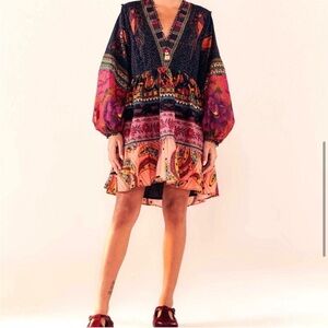 Farm Rio Mix Patchwork Long-sleeve Minidress